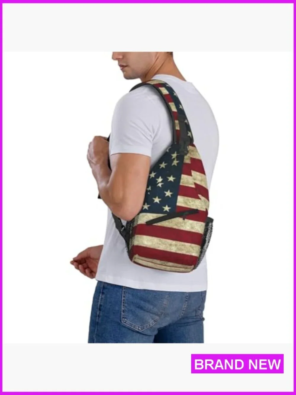 Vintage USA Flag Sling Crossbody Backpack Adjustable Strap Travel Daypack Casual